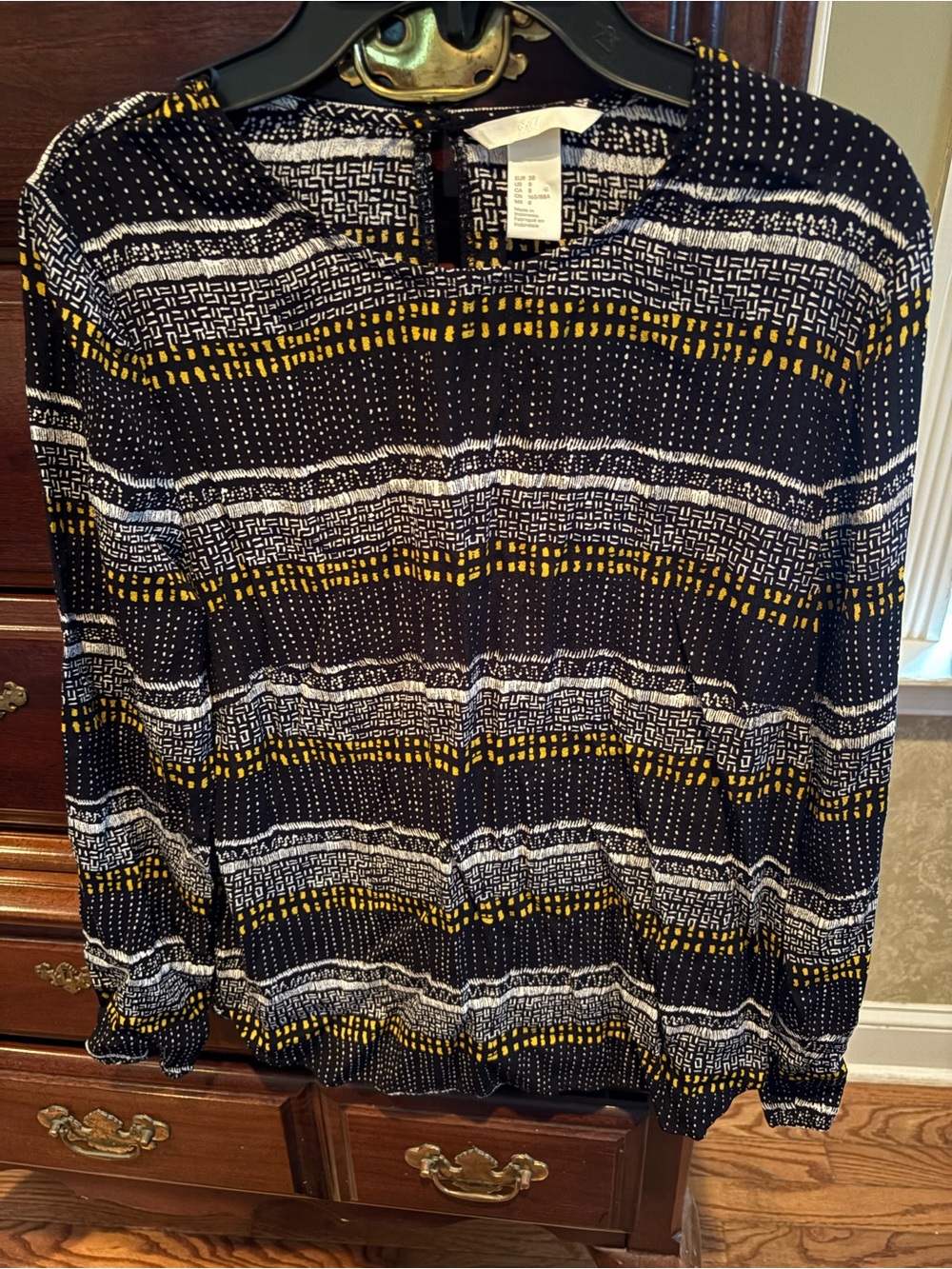 H&M Navy, White & Mustard Striped Pattern Long-Sleeve Blouse